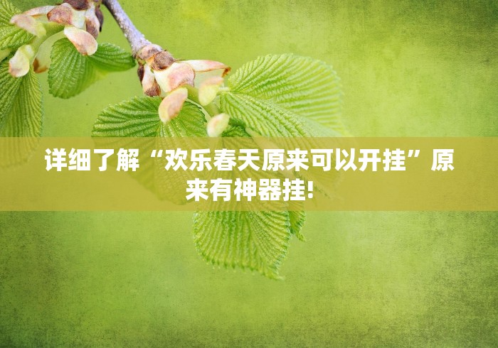 详细了解“欢乐春天原来可以开挂”原来有神器挂!