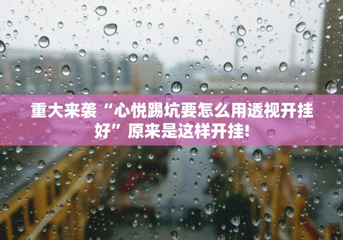 重大来袭“心悦踢坑要怎么用透视开挂好”原来是这样开挂!
